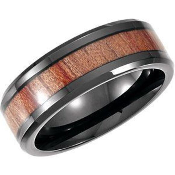 Black PVD Cobalt 8 mm Casted Band With Wood Inlay Size 12